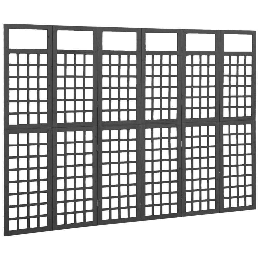 vidaXL 6-Panel Room Divider/Trellis Solid Fir Wood Black 95.5"x70.9". Picture 2