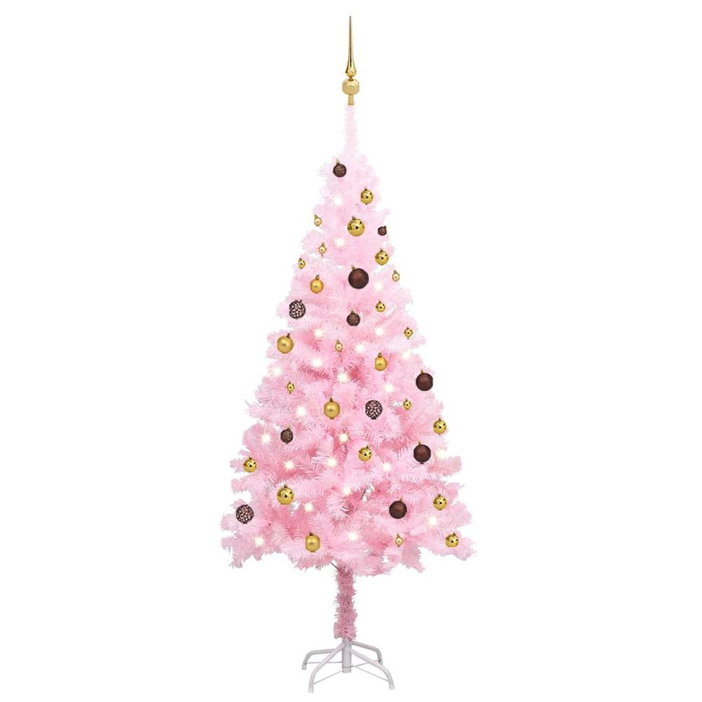 vidaXL Artificial Christmas Tree with LEDs&Ball Set Pink 70.9" PVC, 3077499. Picture 1