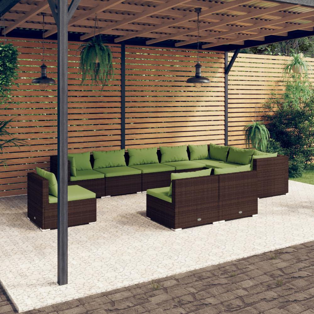 vidaXL 10 Piece Patio Lounge Set with Cushions Poly Rattan Brown, 3102596. The main picture.
