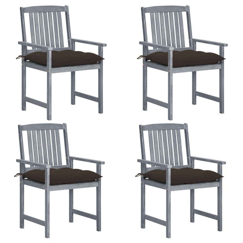 vidaXL Patio Chairs with Cushions 4 pcs Gray Solid Acacia Wood, 3061268. Picture 1
