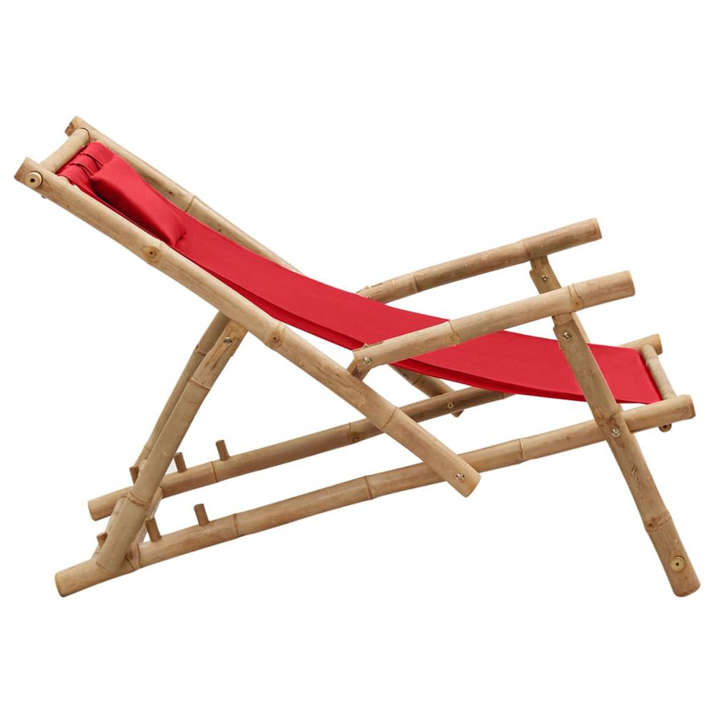 vidaXL Deck Chair Bamboo and Canvas Red, 318597. Picture 4