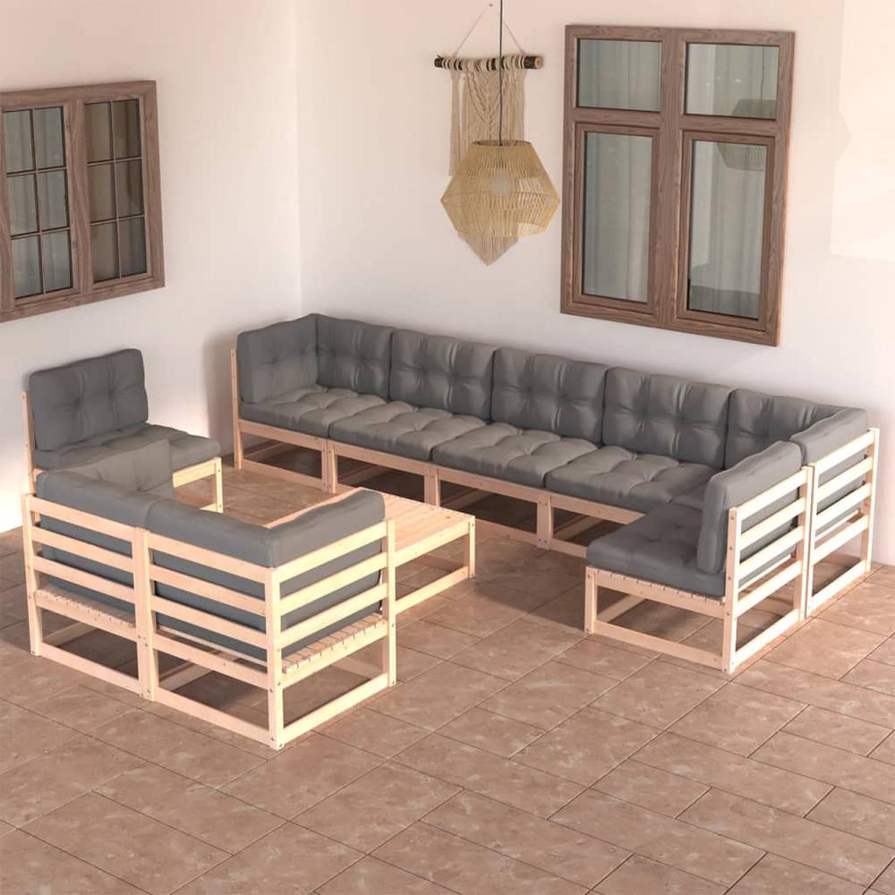 vidaXL 10 Piece Patio Lounge Set with Cushions Solid Pinewood, 3076729. The main picture.