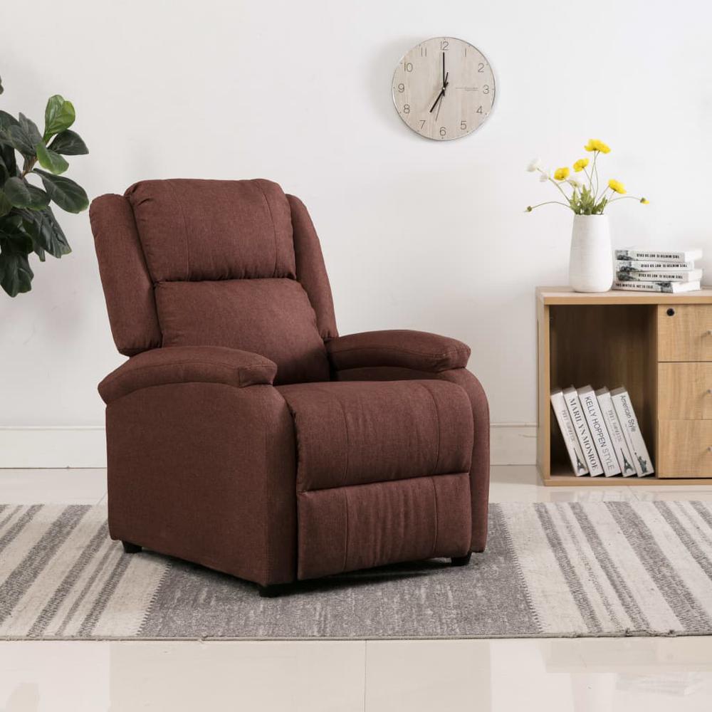 vidaXL TV Recliner Chair Brown Fabric. Picture 1
