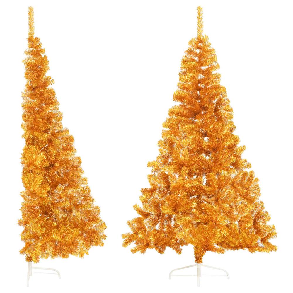 vidaXL Artificial Half Christmas Tree with Stand Gold 82.7" PVC. Picture 2