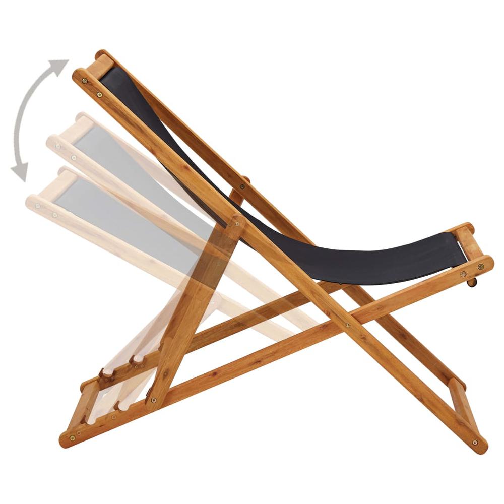 vidaXL Folding Beach Chair Eucalyptus Wood and Fabric Black. Picture 3