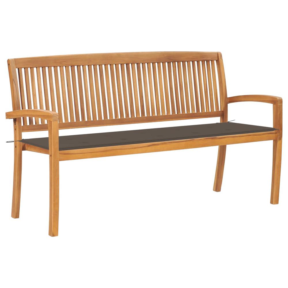 vidaXL Stacking Patio Bench with Cushion 62.6" Solid Teak Wood, 3063314. Picture 1