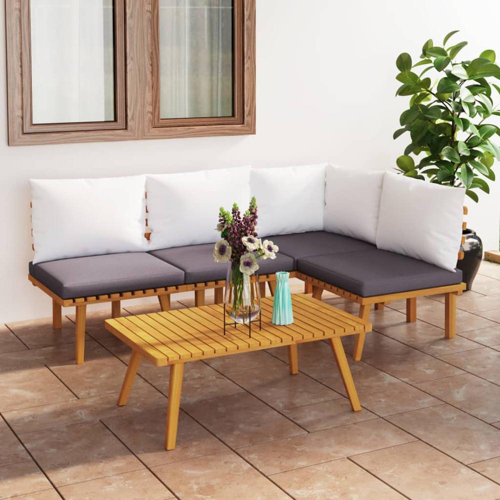 vidaXL 5 Piece Patio Lounge Set with Cushions Solid Acacia Wood, 3087028. Picture 1