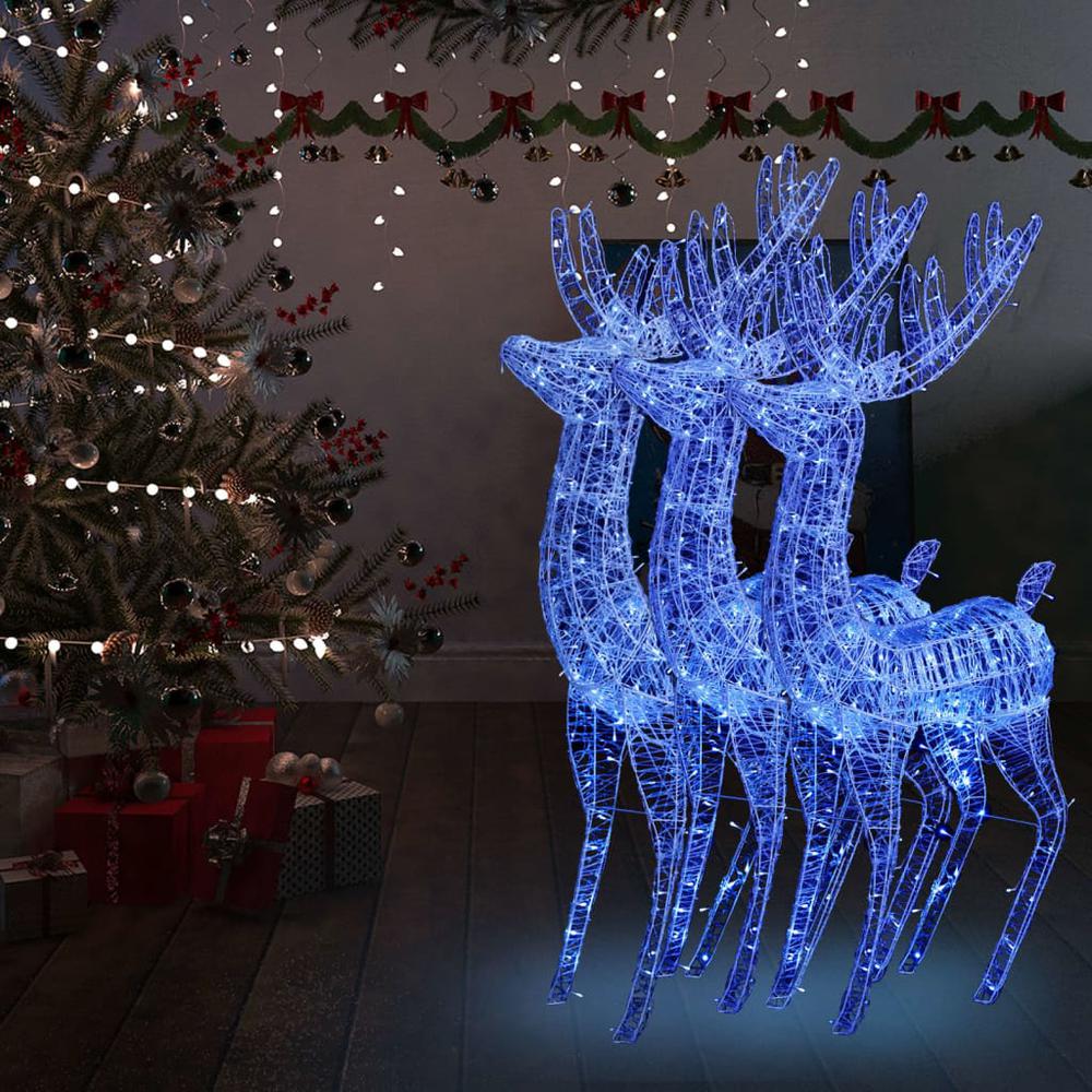 vidaXL XXL Acrylic Christmas Reindeers 250 LED 3 pcs 70.9" Blue. Picture 1