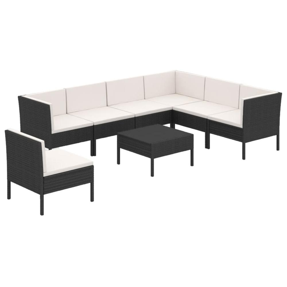 vidaXL 8 Piece Patio Lounge Set with Cushions Poly Rattan Black, 3094440. Picture 2