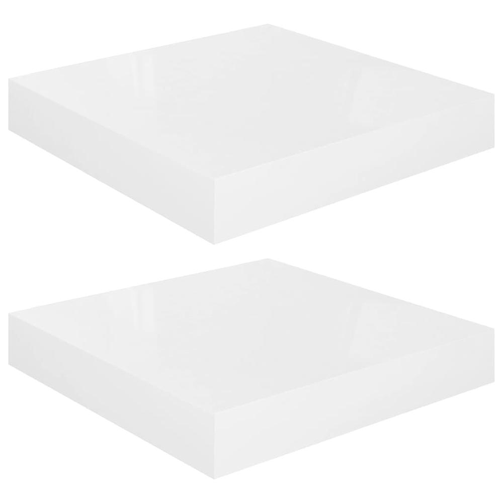 vidaXL Floating Wall Shelves 2 pcs High Gloss White 9.1"x9.3"x1.5" MDF. Picture 2