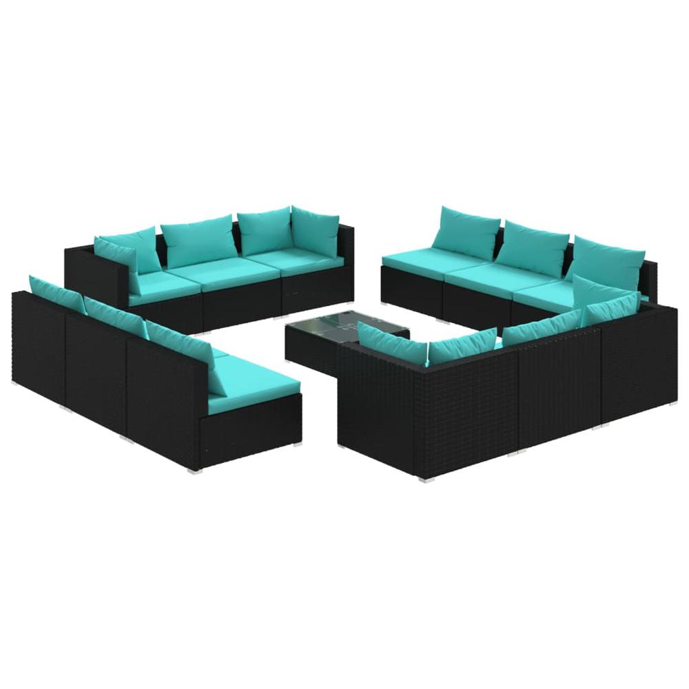 vidaXL 13 Piece Patio Lounge Set with Cushions Poly Rattan Black, 3101593. Picture 2
