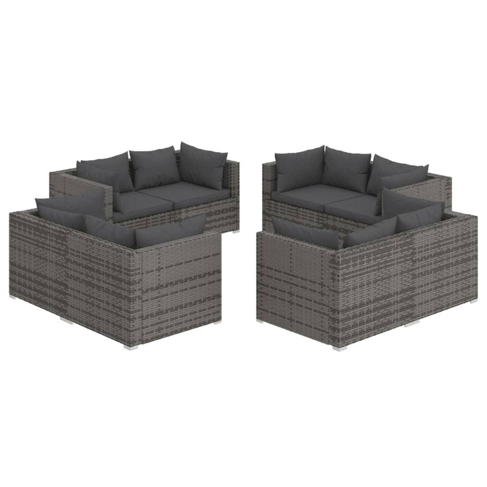 vidaXL 8 Piece Patio Lounge Set with Cushions Poly Rattan Gray, 3101557. Picture 2