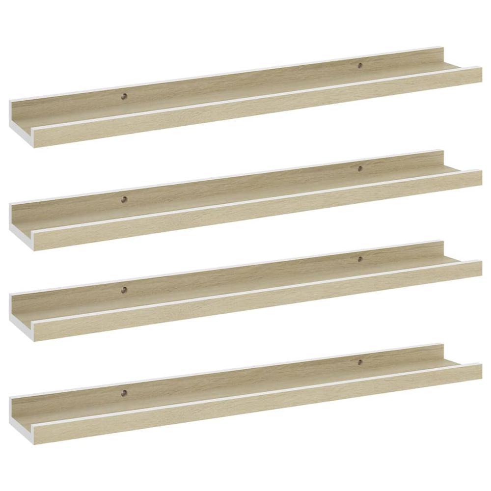 vidaXL Wall Shelves 4 pcs White and Sonoma Oak 23.6"x3.5"x1.2". Picture 2
