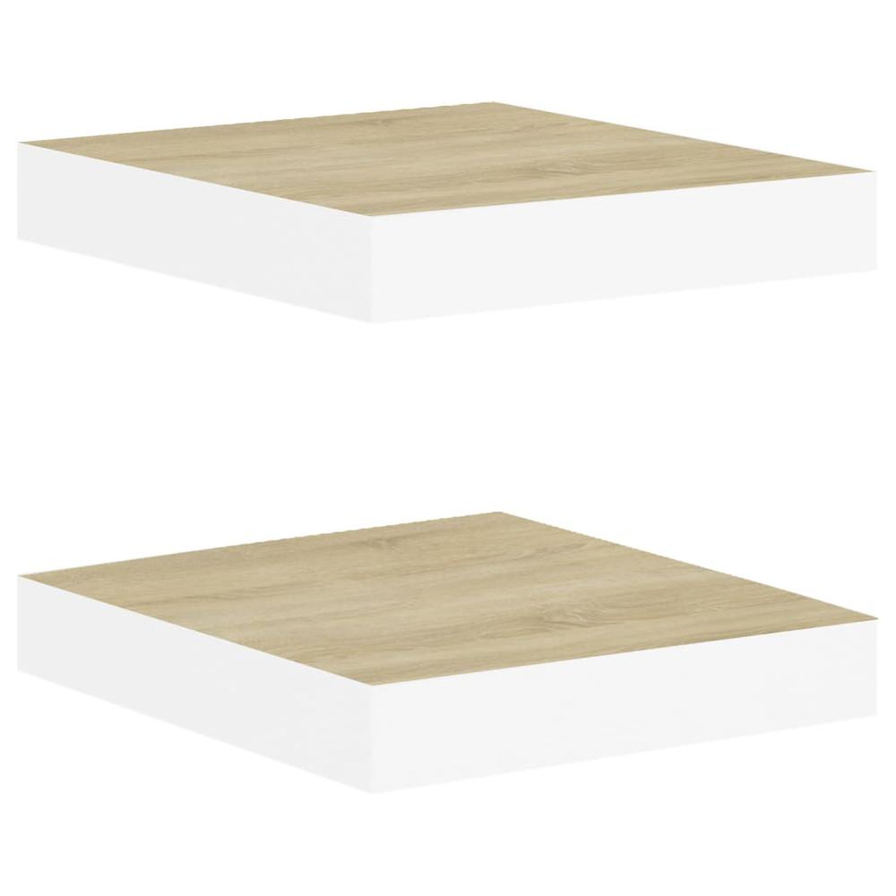 vidaXL Floating Wall Shelves 2 pcs Oak and White 9.1"x9.3"x1.5" MDF. Picture 2