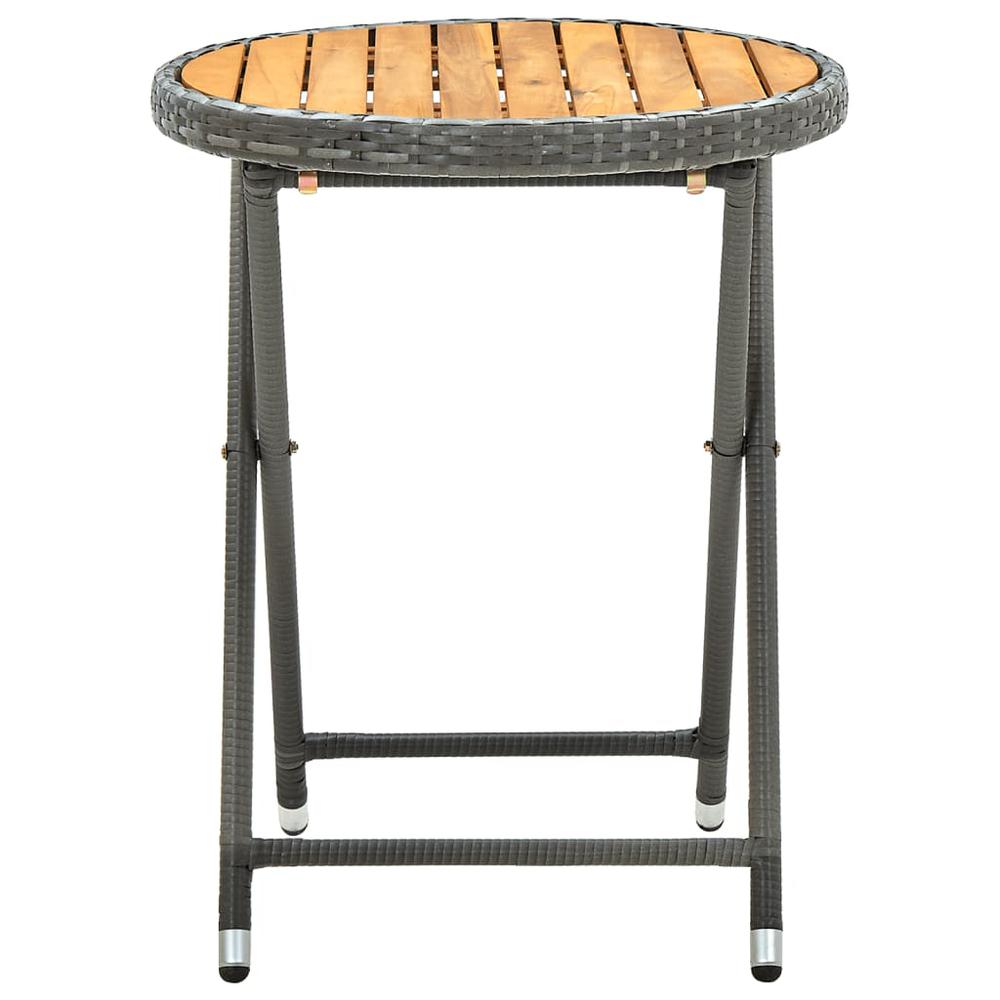 vidaXL Tea Table Gray 23.6" Poly Rattan and Solid Acacia Wood. Picture 3