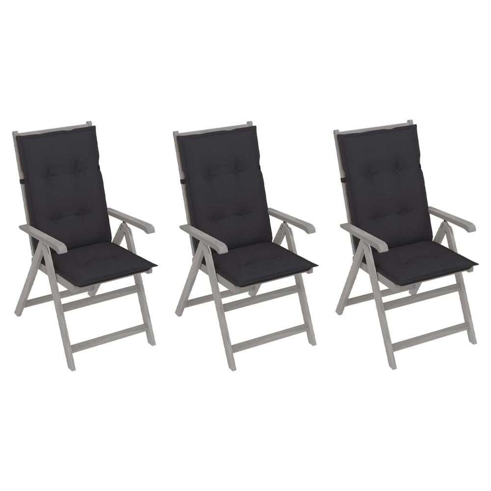vidaXL Patio Reclining Chairs 3 pcs with Cushions Solid Acacia Wood, 3064743. Picture 1