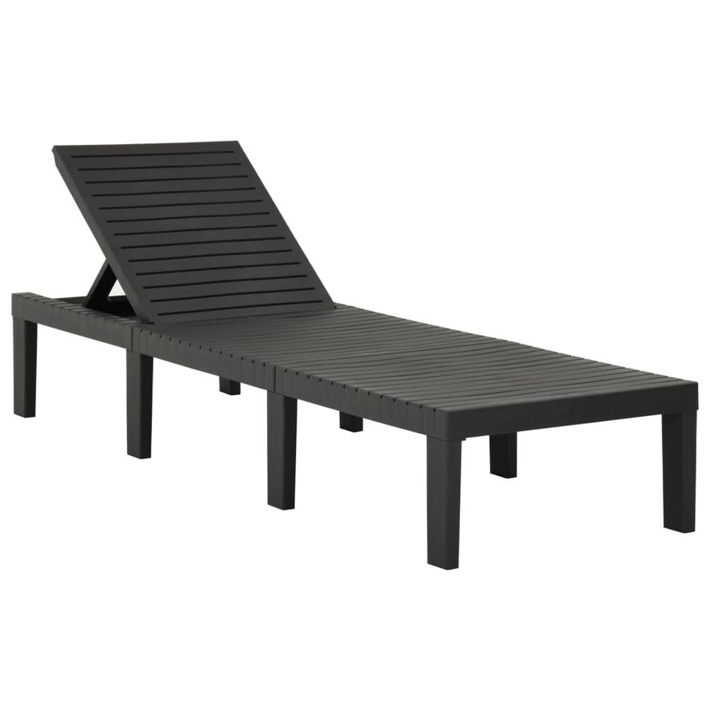 vidaXL Sun Lounger with Cushion Plastic Anthracite. Picture 2