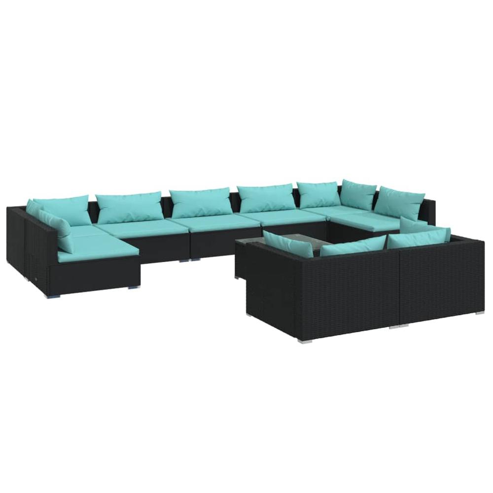 vidaXL 10 Piece Patio Lounge Set with Cushions Black Poly Rattan, 3102065. Picture 2