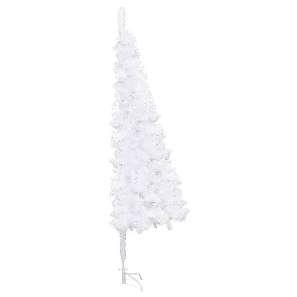 vidaXL Corner Artificial Christmas Tree LEDs&Ball Set White 82.7" PVC, 3077970. Picture 3