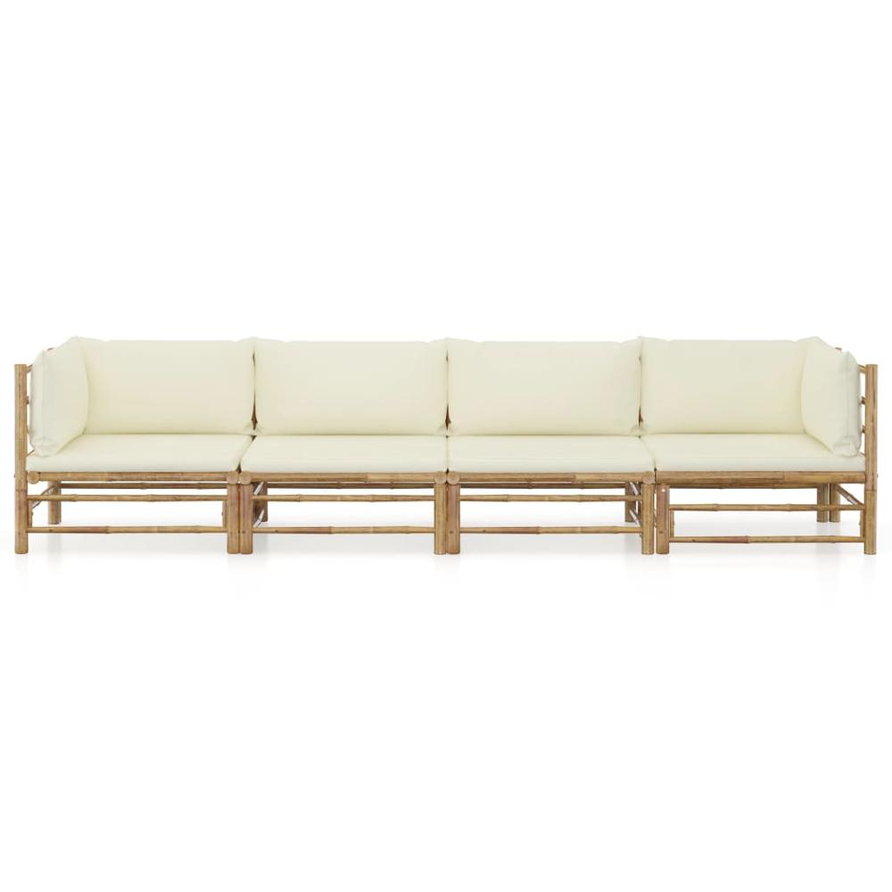 vidaXL 4 Piece Patio Lounge Set with Cream White Cushions Bamboo. Picture 2