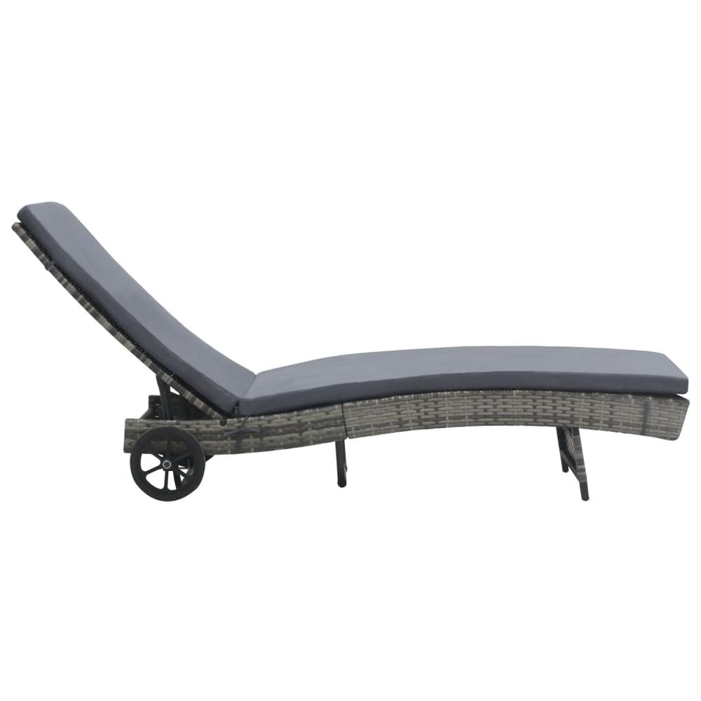 vidaXL Sun Lounger with Wheels and Cushion Poly Rattan Anthracite. Picture 2