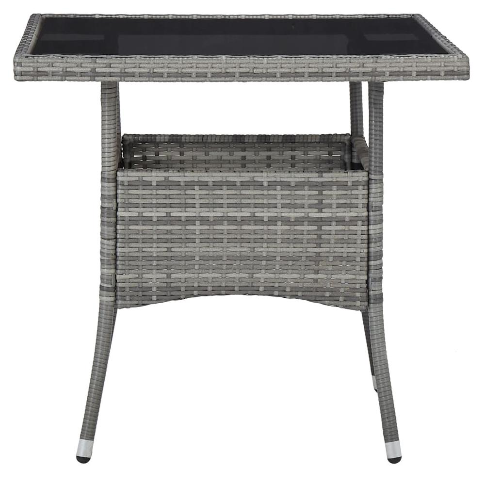 vidaXL Outdoor Dining Table Gray Poly Rattan and Glass, 46178. Picture 2