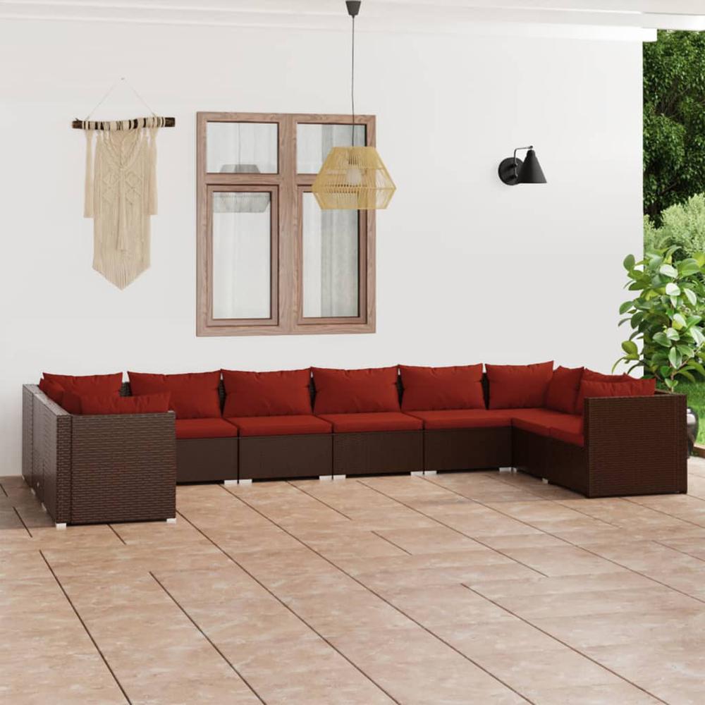 vidaXL 10 Piece Patio Lounge Set with Cushions Poly Rattan Brown, 3101987. Picture 1