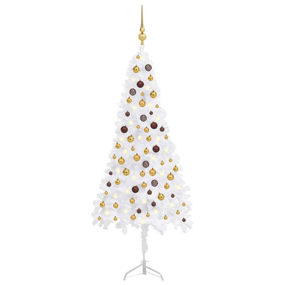 vidaXL Corner Artificial Christmas Tree LEDs&Ball Set White 70.9" PVC, 3077949. Picture 1
