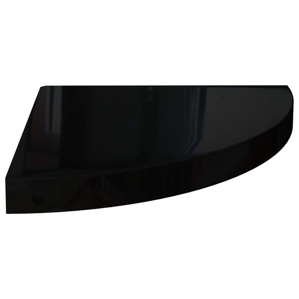 vidaXL Floating Corner Shelf High Gloss Black 13.8"x13.8"x1.5" MDF. Picture 2