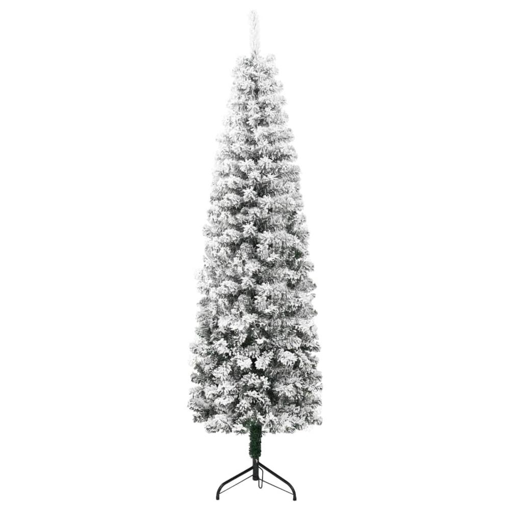 vidaXL Slim Artificial Half Christmas Tree with Flocked Snow 82.7". Picture 4