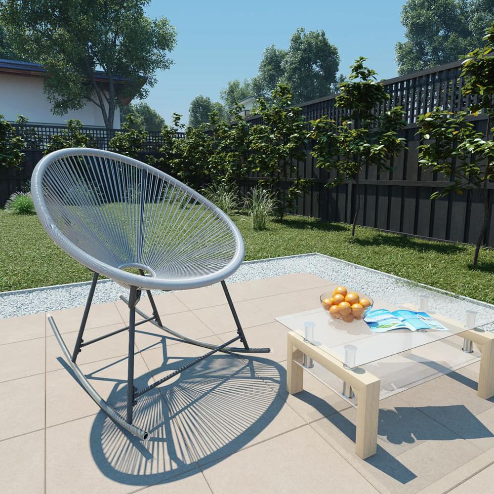 vidaXL Outdoor Rocking Moon Chair Gray Poly Rattan. Picture 1