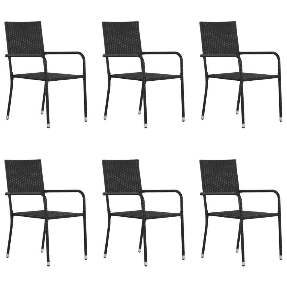 vidaXL Patio Dining Chairs 6 pcs Poly Rattan Black. Picture 1