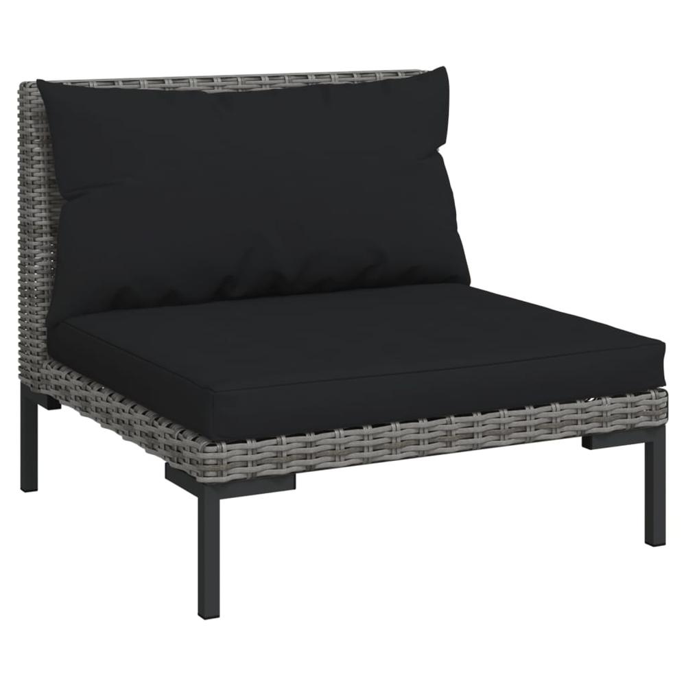 vidaXL 5 Piece Patio Lounge Set with Cushions Poly Rattan Dark Gray, 3099840. Picture 3