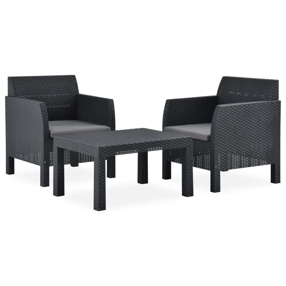 vidaXL 3 Piece Patio Lounge Set with Cushions PP Rattan Anthracite, 3067233. Picture 2