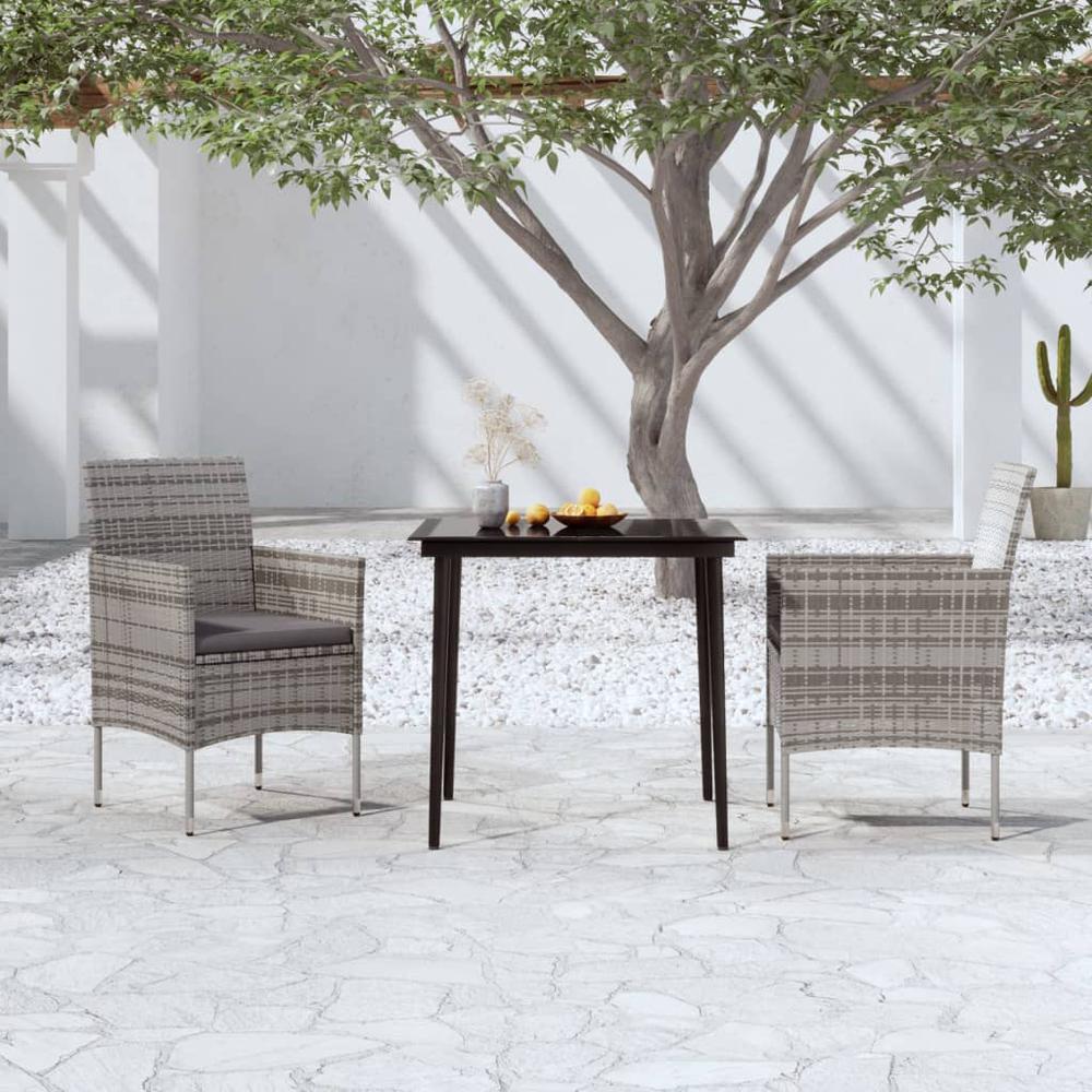 vidaXL 3 Piece Patio Dining Set with Cushions Gray and Black, 3099311. Picture 1