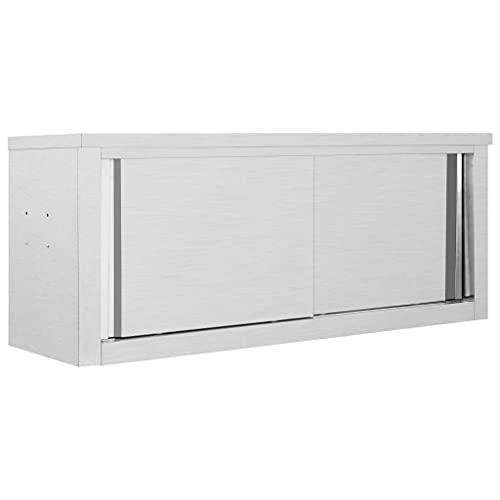 vidaXL Kitchen Wall Cabinet with Sliding Doors 47.2"x15.7"x19.7" Stainless Steel, 51053. Picture 2