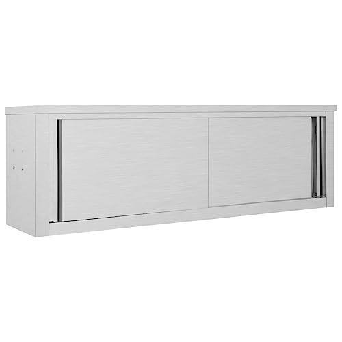 vidaXL Kitchen Wall Cabinet with Sliding Doors 59.1"x15.7"x19.7" Stainless Steel, 51054. Picture 2