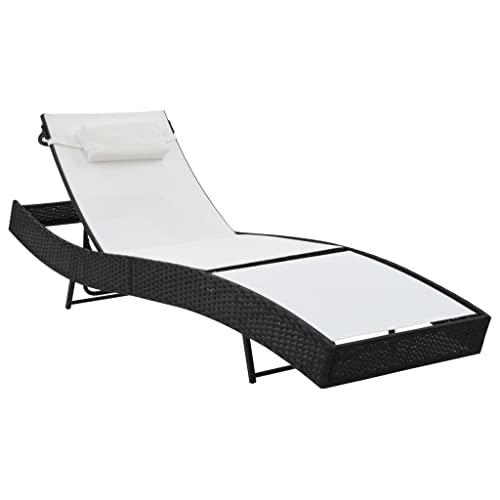 vidaXL Sun Lounger with Pillow Poly Rattan Black, 44718. Picture 2