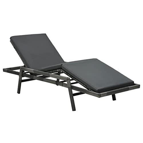 vidaXL Sun Lounger with Cushion Poly Rattan Gray, 48147. Picture 2