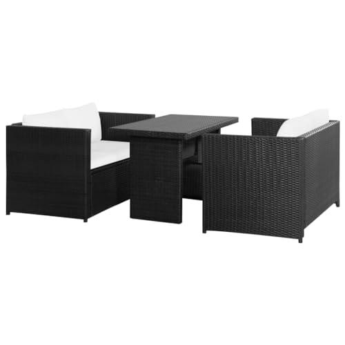vidaXL 3 Piece Garden Lounge Set with Cushions Poly Rattan Black, 43913. Picture 2