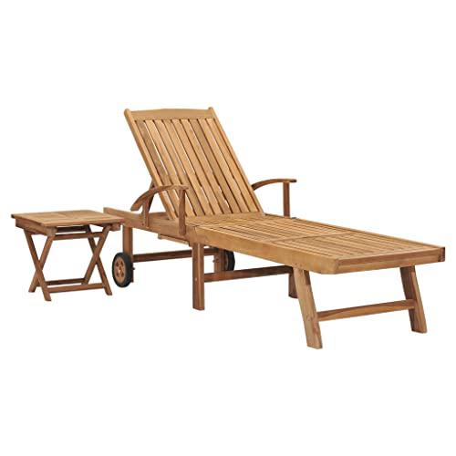 vidaXL Sun Lounger with Table Solid Teak Wood, 48017. Picture 2