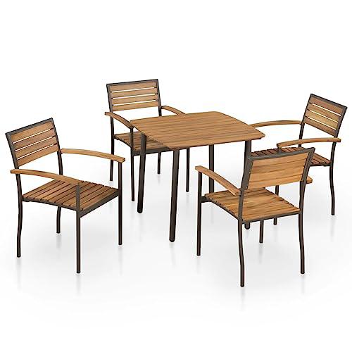 vidaXL 5 Piece Outdoor Dining Set Solid Acacia Wood and Steel, 44230. Picture 2