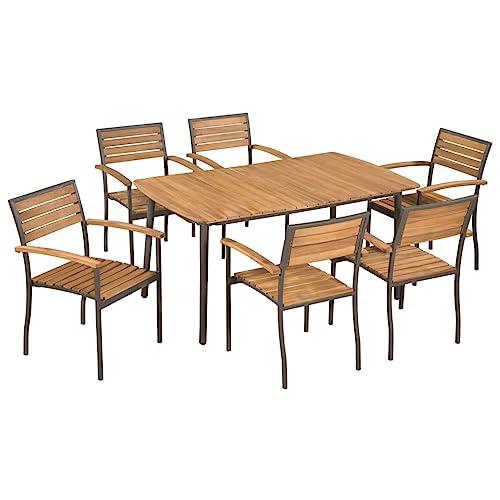vidaXL 7 Piece Outdoor Dining Set Solid Acacia Wood and Steel, 44231. Picture 2