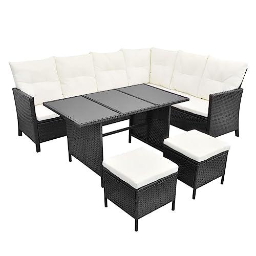 vidaXL 4 Piece Garden Lounge Set with Cushions Poly Rattan Black, 43096. Picture 3