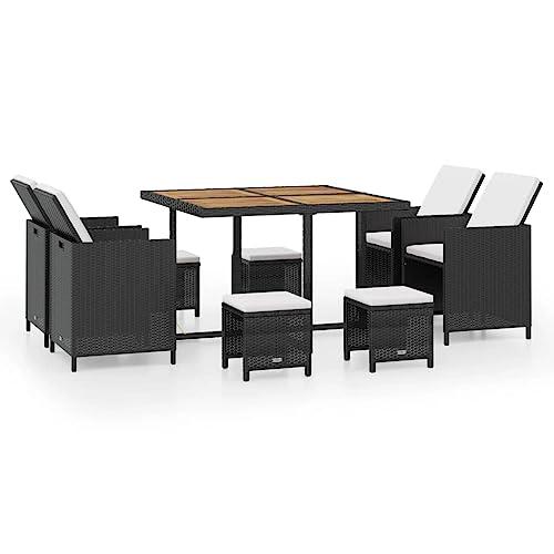 vidaXL 9 Piece Outdoor Dining Set Poly Rattan and Acacia Wood Black, 42530. Picture 2