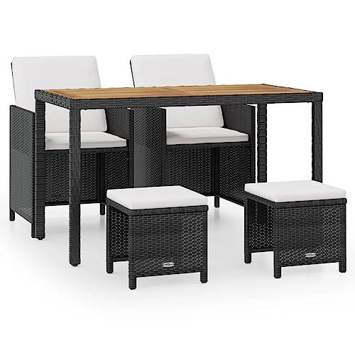 vidaXL 5 Piece Outdoor Dining Set Poly Rattan and Acacia Wood Black, 42529. Picture 2