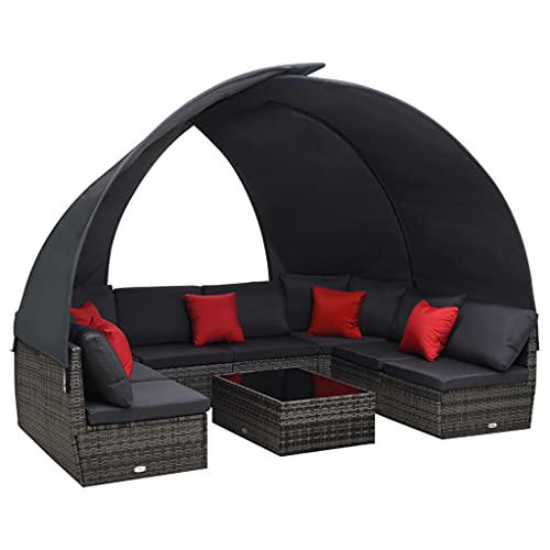 vidaXL 9 Piece Garden Lounge Set with Canopy Poly Rattan Anthracite, 48192. Picture 2