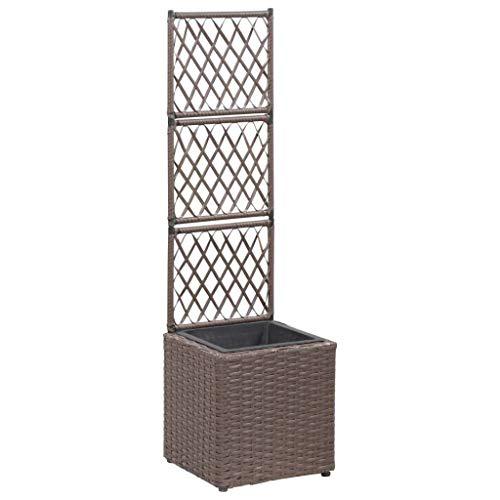 vidaXL Trellis Raised Bed with 1 Pot 11.8"x11.8"x42.1" Poly Rattan Brown, 46936. Picture 2
