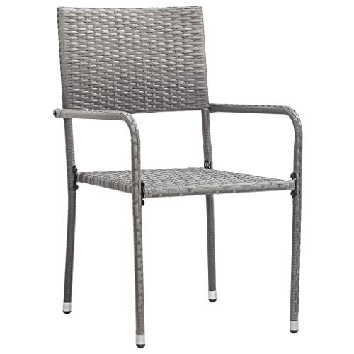 vidaXL Outdoor Dining Chairs 2 pcs Poly Rattan Gray, 46412. Picture 2