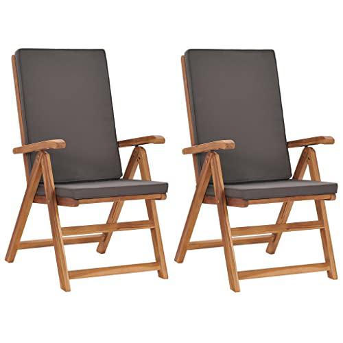 vidaXL Reclining Garden Chairs with Cushions 2 pcs Solid Teak Wood Gray 8982. Picture 2